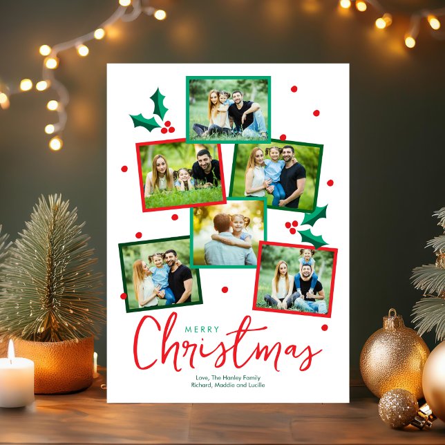 Merry Christmas Six Photo Collage Christmas Card (Creator Uploaded)