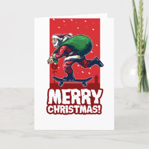 Merry Christmas Skateboarding Santa Holidays Holiday Card