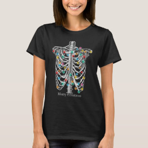Merry Christmas Skeleton Ribcage With String Of Li T-Shirt