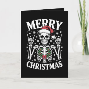 Merry Christmas Skeleton Santa Hat Rock Sign Xmas Card
