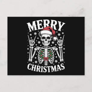Merry Christmas Skeleton Santa Hat Rock Sign Xmas Holiday Postcard