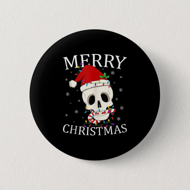 Merry Christmas Skeleton Skull Xmas Lights Men Wom 2 Inch Round Button (Front)