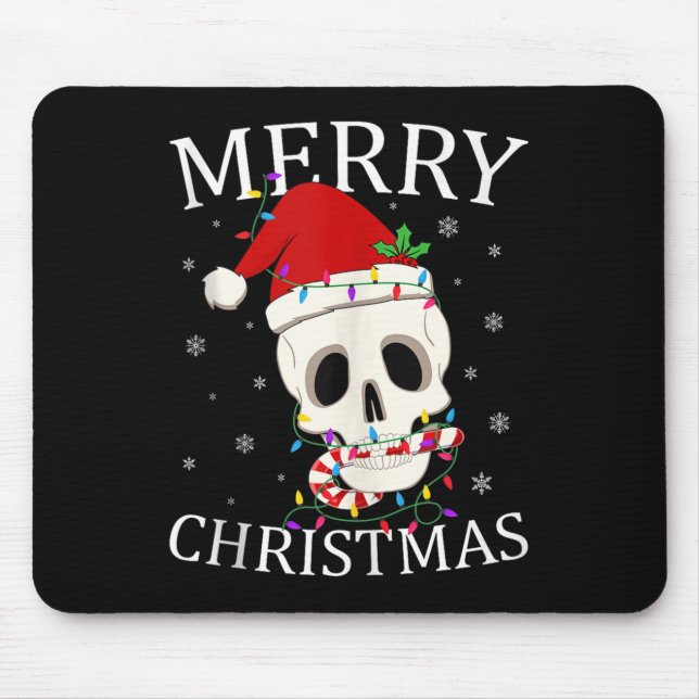 Merry Christmas Skeleton Skull Xmas Lights Men Wom Mouse Pad (Front)