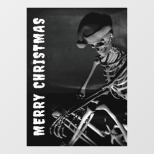 Merry Christmas. Skeleton with Santa hat Window Cling