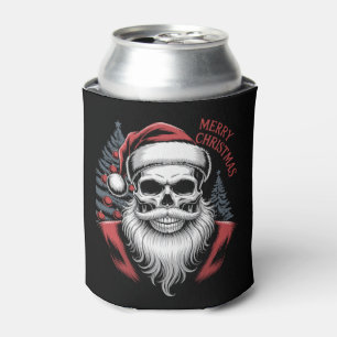 Merry Christmas Skull Santa Hat Beard Gothic Xmas Can Cooler