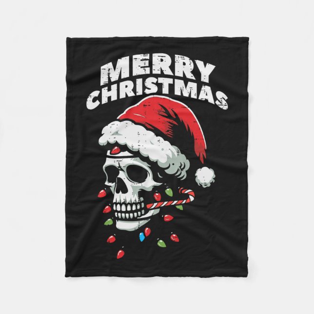 Merry Christmas Skull Santa Xmas Skeleton Head Men Fleece Blanket (Front)