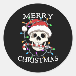 Merry Christmas Skull Skeleton Men Women  Classic Round Sticker