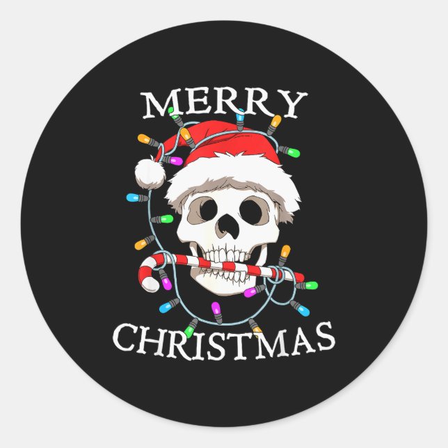 Merry Christmas Skull Skeleton Men Women  Classic Round Sticker (Front)