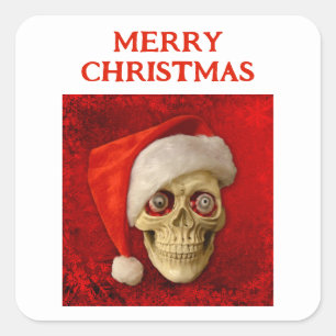Merry Christmas. Skull wearing Santa hat Square Sticker