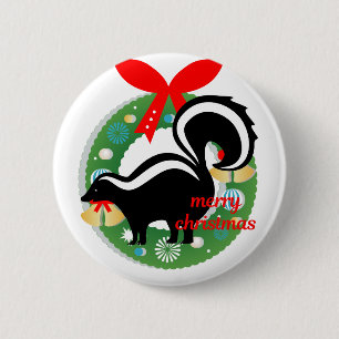 merry christmas skunk 2 inch round button