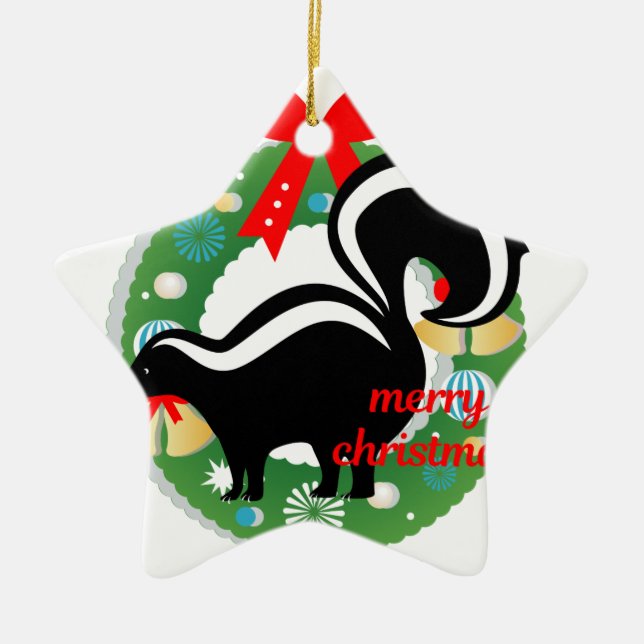 merry christmas skunk ceramic ornament (Front)