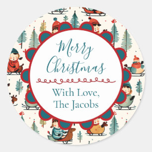 Merry Christmas    Sledding Children Christmas Classic Round Sticker