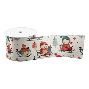 Merry Christmas Sledding Children Christmas Satin Ribbon