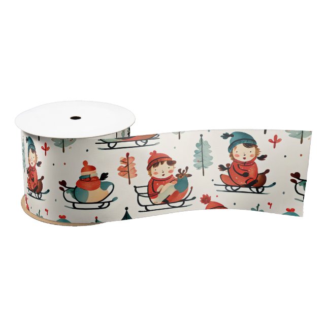 Merry Christmas  | Sledding Children Christmas Satin Ribbon (Spool)