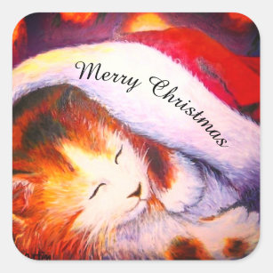 Merry Christmas sleepy kitty Square Sticker