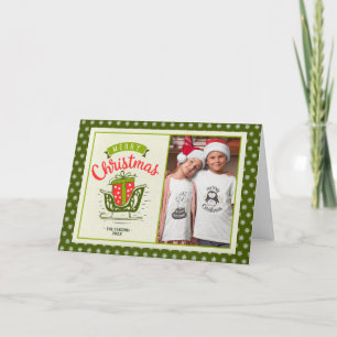 Merry Christmas Sleigh Gift 2 photos Custom Text Holiday Card