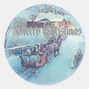 MERRY CHRISTMAS SLEIGH RIDE by SHARON SHARPE Classic Round Sticker