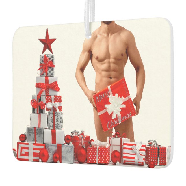 Merry Christmas SlipperyJoe red white silver gift  Air Freshener (Left)