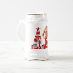 Merry Christmas SlipperyJoe red white silver gift Beer Stein