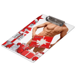 Merry Christmas SlipperyJoe red white silver gift Clipboard