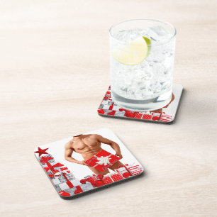 Merry Christmas SlipperyJoe red white silver gift  Coaster