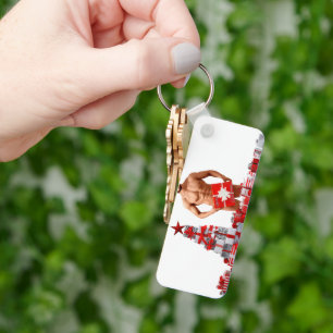 Merry Christmas SlipperyJoe red white silver gift Keychain