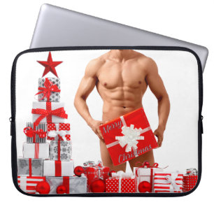 Merry Christmas SlipperyJoe red white silver gift Laptop Sleeve
