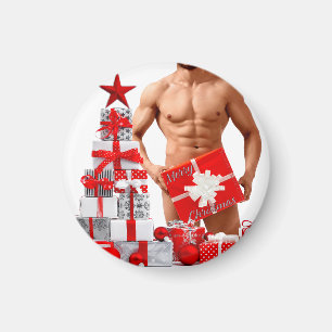Merry Christmas SlipperyJoe red white silver gift Magnet