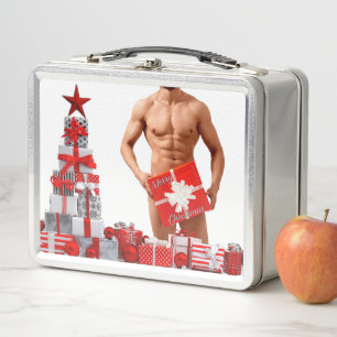 Merry Christmas SlipperyJoe red white silver gift Metal Lunch Box