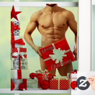 Merry Christmas SlipperyJoe red white silver gift Window Cling
