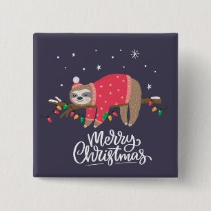 Merry Christmas Sloth 2 Inch Square Button