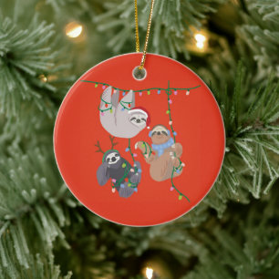 Merry Christmas Sloth Ceramic Ornament