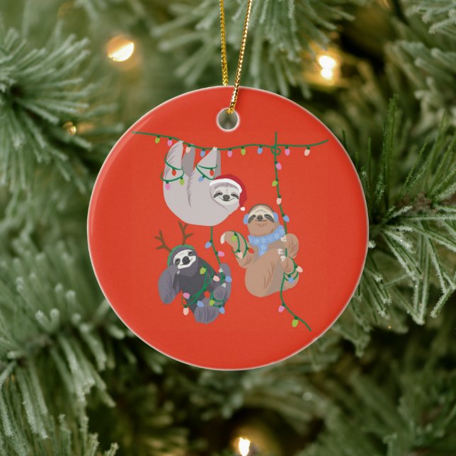 Merry Christmas Sloth Ceramic Ornament (Tree)