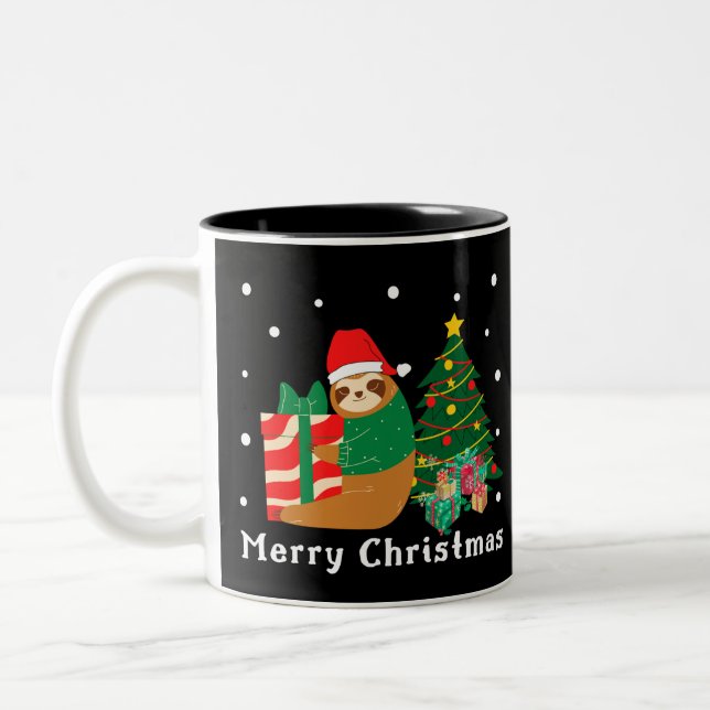Merry Christmas Sloth Christmas  Two-Tone Coffee Mug (Left)