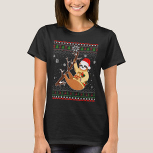 Merry Christmas Sloth Hat Santa  In Snow Ugly Swea T-Shirt