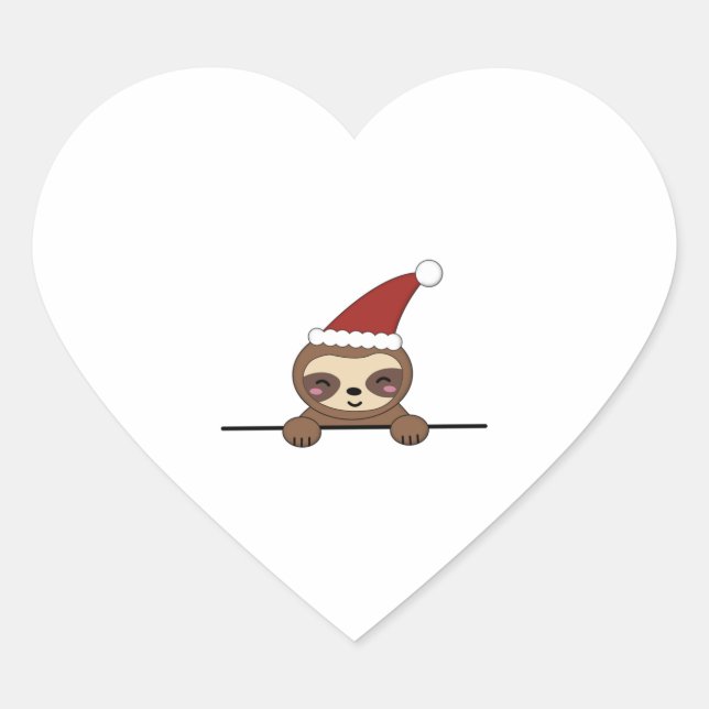 Merry Christmas Sloth  Heart Sticker (Front)