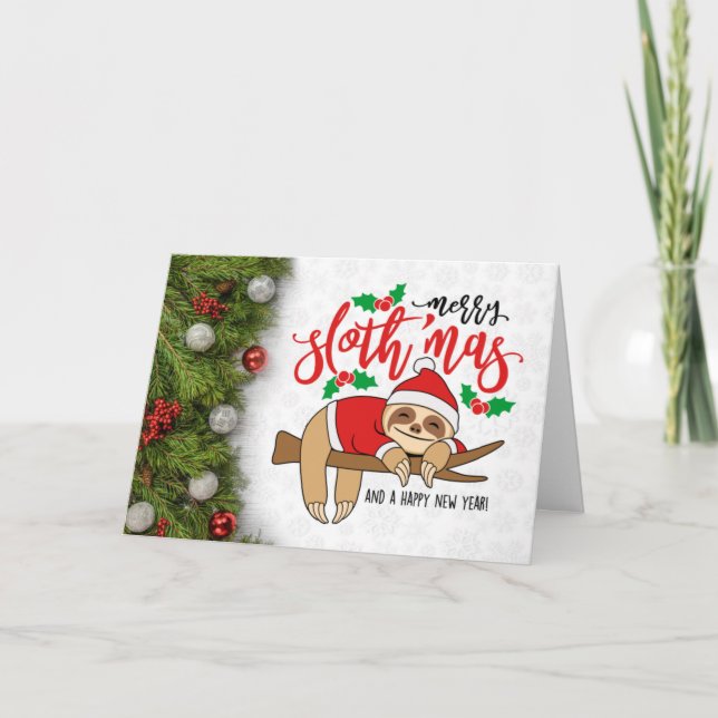 Merry Christmas Sloth Holiday Card (Front)