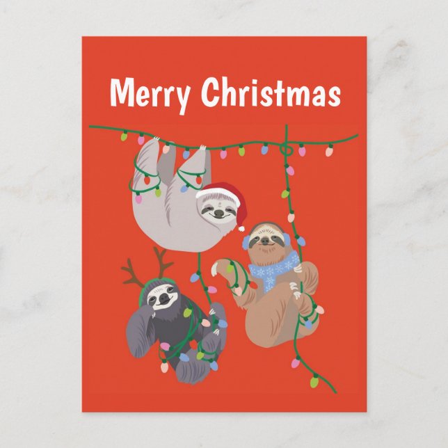 Merry Christmas Sloth Holiday Postcard (Front)