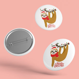 Merry Christmas Sloth Holidays 1 Inch Round Button
