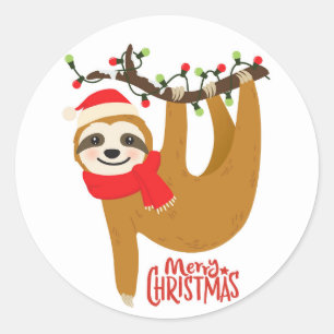 Merry Christmas Sloth   Holidays Classic Round Sticker