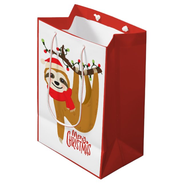 Merry Christmas Sloth | Holidays Medium Gift Bag (Front Angled)
