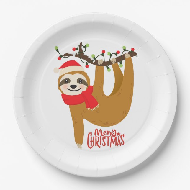 Merry Christmas Sloth | Holidays Paper Plate (Front)