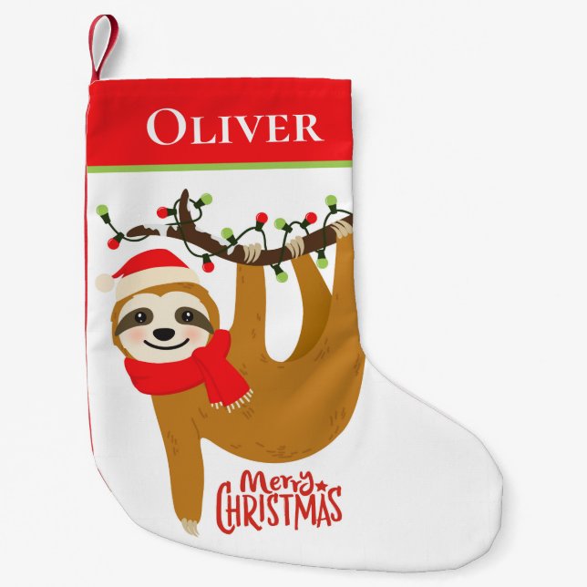 Merry Christmas Sloth | Holidays Personalized Small Christmas Stocking (Front)