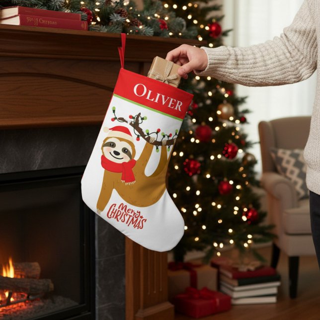 Merry Christmas Sloth | Holidays Personalized Small Christmas Stocking (Creator Uploaded)