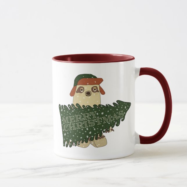 Merry Christmas Sloth in Hat Xmas Tree Coffee Mug (Right)