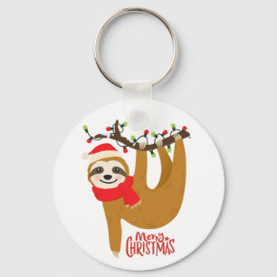 Merry Christmas Sloth in Santa Hat Keychain
