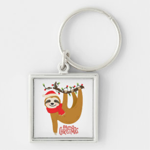 Merry Christmas Sloth in Santa Hat Keychain