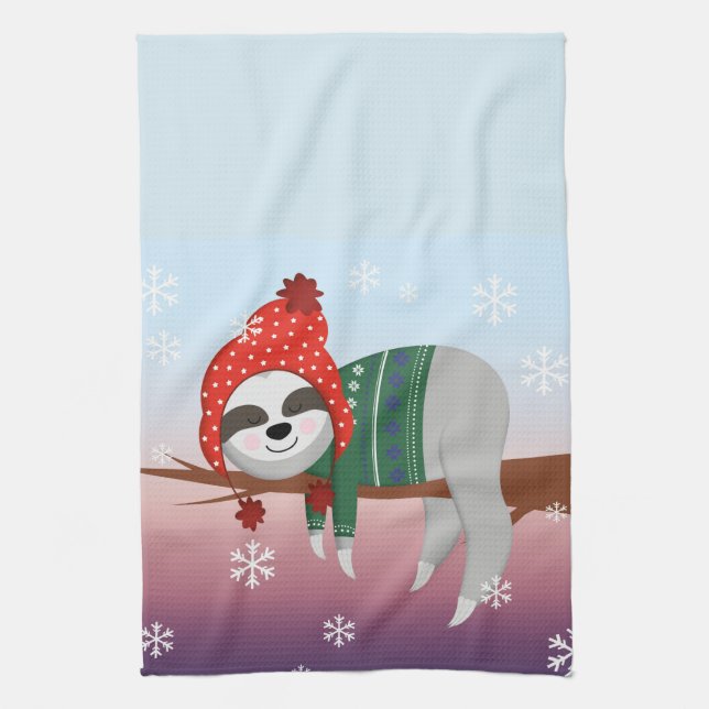 Merry Christmas Sloth   Kitchen Towel (Vertical)