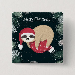 Merry Christmas Sloth Ornament 2 Inch Square Button