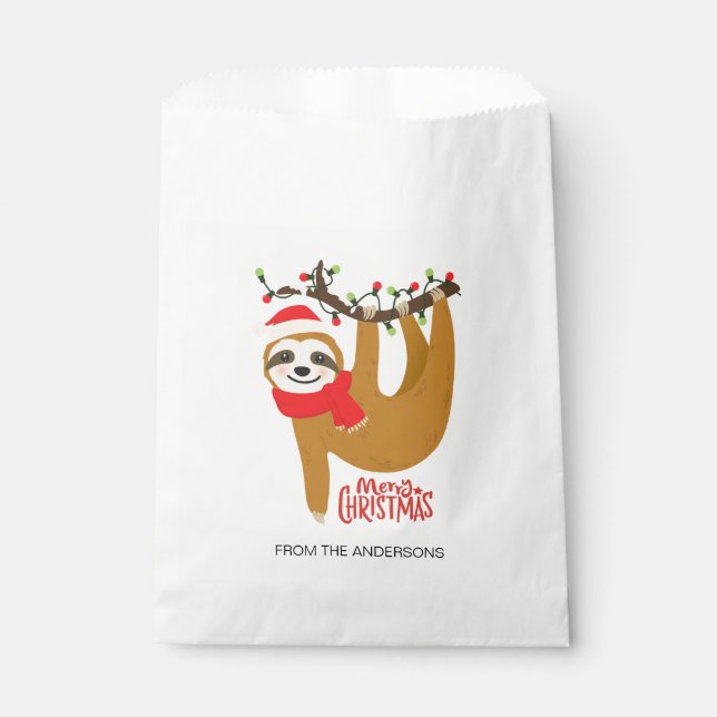 Merry Christmas Sloth Personalized Name | Holidays Favour Bag (Front)